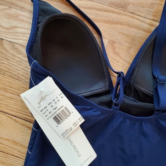 NWT Profile by Gottex Swimsuit Navy Plunging neckline accent Stitching Size 12 - Picture 4 of 5